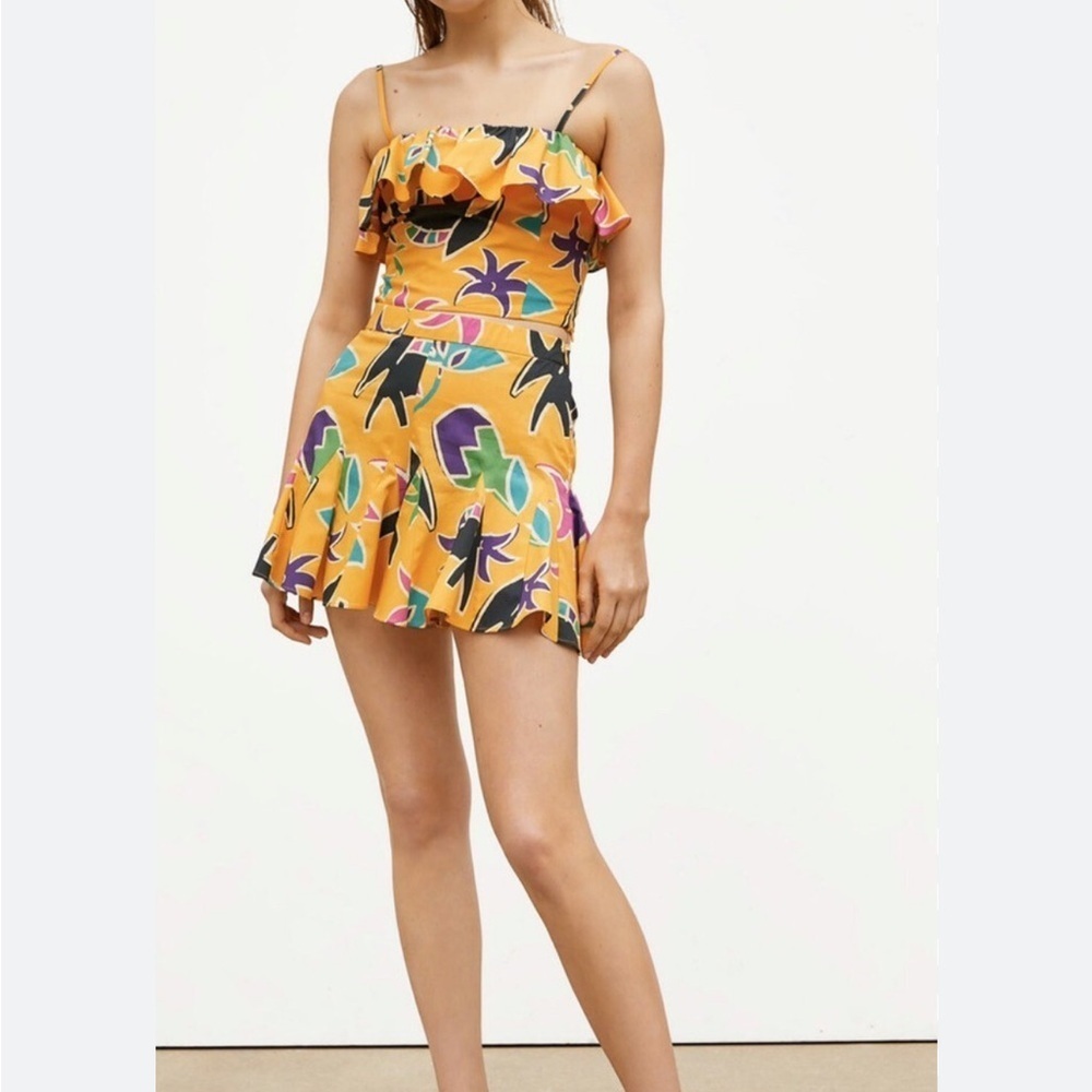 Zara Printed Ruffled Island Geometric Tank Top